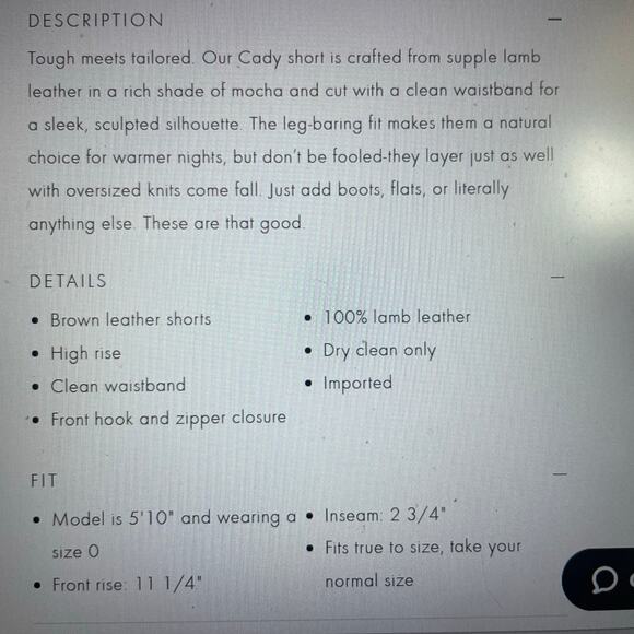 Alice + Olivia Women’s Brown Cady Leather Short Size 10 - Picture 8 of 9